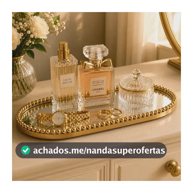 Bandeja Decorativa Oval Espelhada Dourada Perfume Luxuoso Dourado