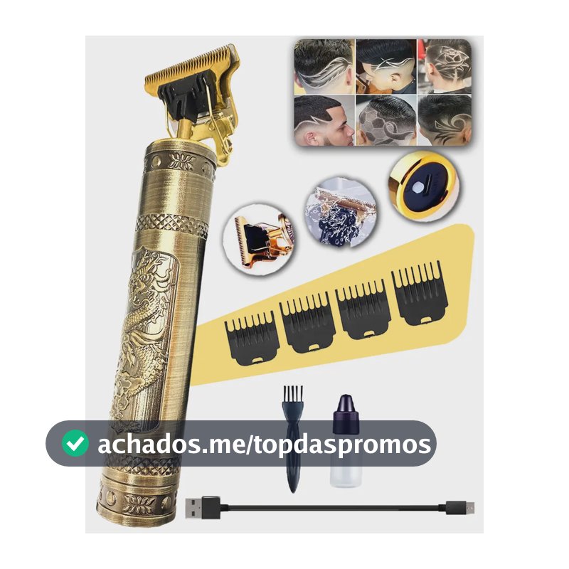 Máquina De Cortar Cabelo E Aparador De Barba Dr. Hank Dourado Lâmina T Sem Fio Recarregável Usb, 4 Pentes 1 Ao 4 Mm Motor Potente