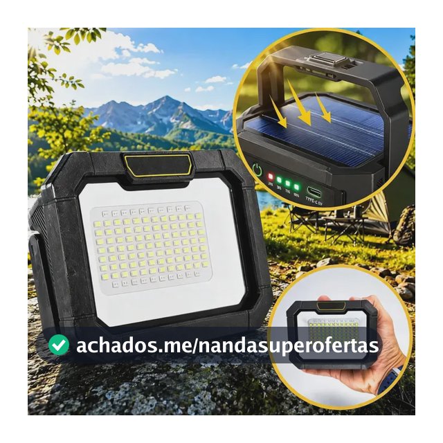 Lampião Solar Led Recarregável Acampamento Lâmpada Barraca Preto Usb