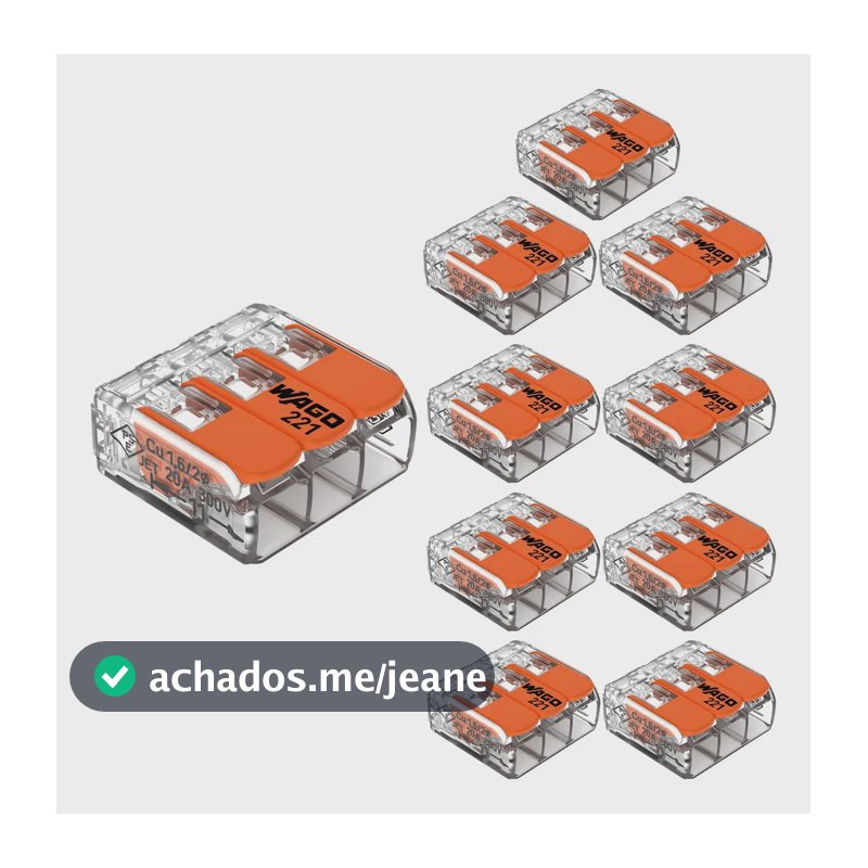 kit 10x Conector Compacto Emenda 3 Fios 221-413 Wago