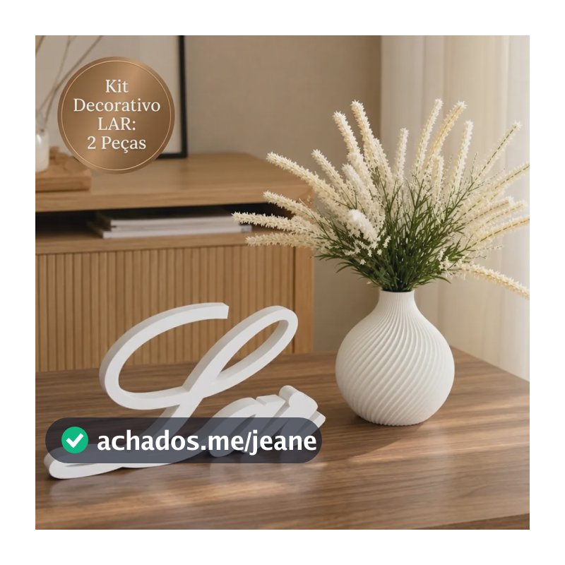 Kit Decorativo Vaso Cachepot E Letreiro Lar Escultura Sala Branco Lar Liso E Vaso Listrado