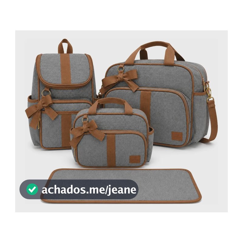 Kit Bolsas Bebê Maternidade  4 Peças Laço Cinza /marron Laço