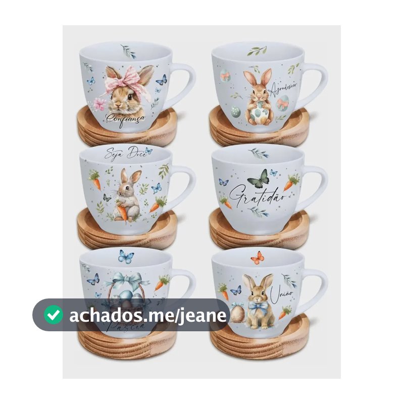 Conjunto De Páscoa 6 Xícaras 170 Ml - Doce Páscoa