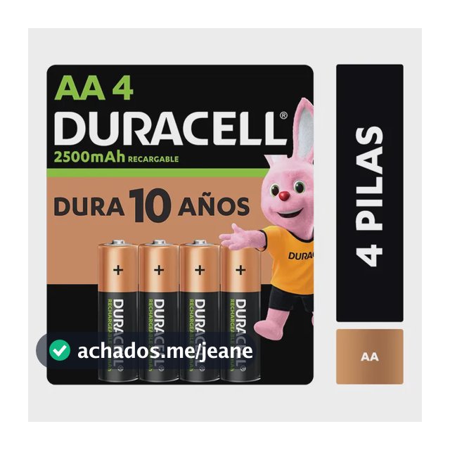Pilha Recarregável Aa Pequena 2500mah Duracell Com 4 Un