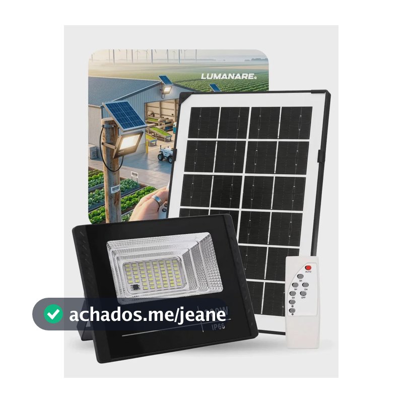 Refletor Led Solar Holofote Grande 300w Placa Bateria Luz Branco-frio Carcaça Preto Resistente A Chuva Ip66