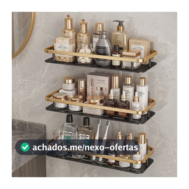 Kit 3 Suporte Porta Shampoo Prateleira Banheiro Adesivo Dourado