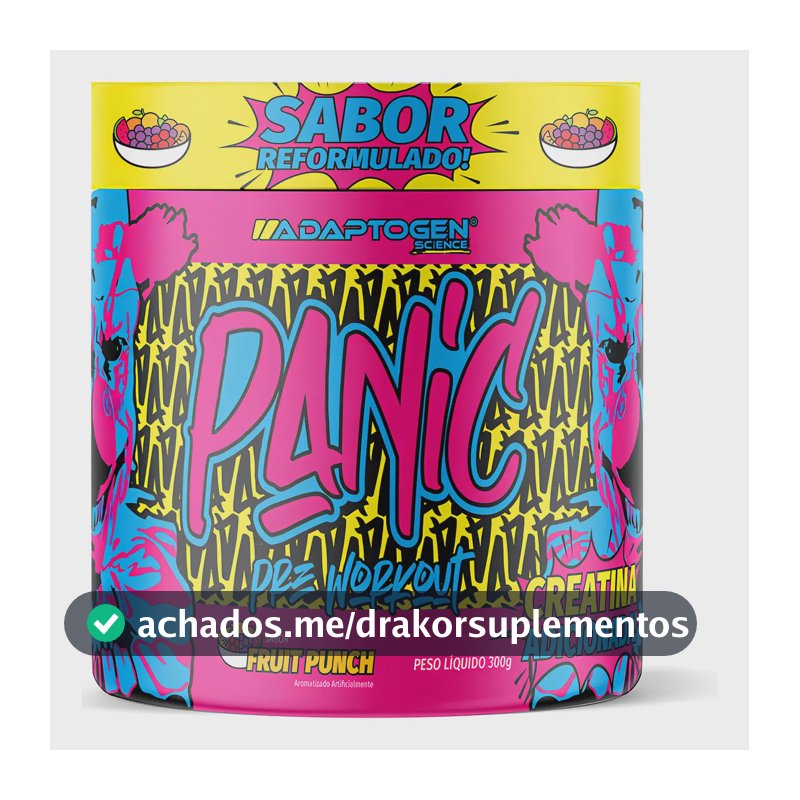 Suplemento Em Pó Adaptogen Science Panic Pré Treino com creatina Pote 300g Sabor Ponche de Frutas