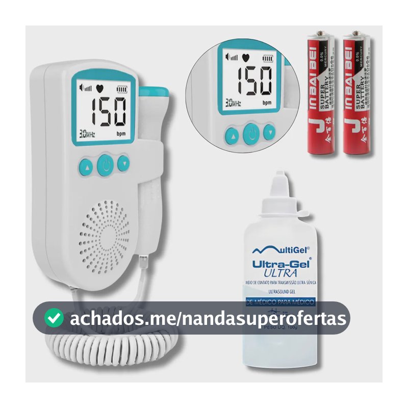 Fetal Doppler Arte Da Pesca Ultrassom Ouvir Batimentos Bebe + Gel + Brinde Exclusivo - Azul
