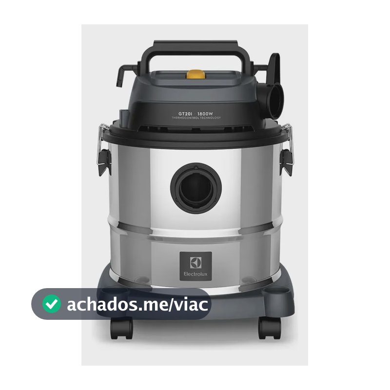 Aspirador Pó e Água Electrolux função Sopro Compacto Líquidos Químicos Inox 1800W 20L total 15L útil protetor térmico GT20i