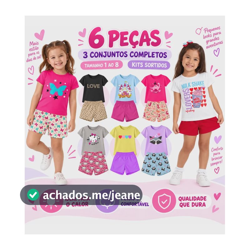 Kit 6 Peças Roupa Infantil Menina Verão 3 Conjuntos Estampas Sortidas Tamanho 3 (2 Anos)