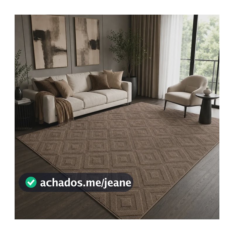 Tapete Sala 2,0x1,5m Geométrico Marrom Alto Relevo Premium 2 M 1.5 M Marrom-claro