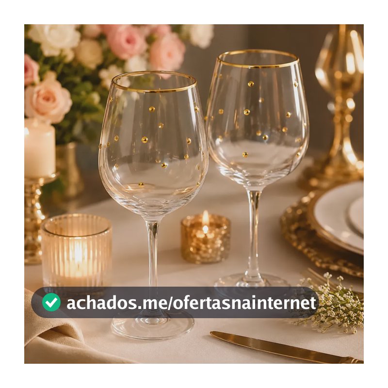 Conjunto 2 Taças Para Vinho Fio De Ouro E Bolinhas 350ml Transparente