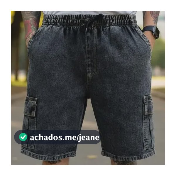 Shorts Jeans Cargo Grafite Estonado Mauricinho Cós Elástico