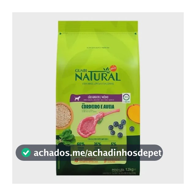 Ração P/ Cães Raça Média Sabor Cordeiro 12kg Guabi Natural