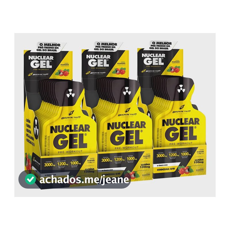 Kit 3x Pre Treino Nuclear Rush Gel - 30 Sachês Bodyaction Sabor Guaraná