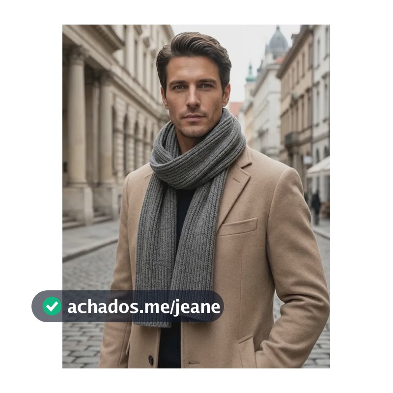 Cachecol Masculino Elegante Tricot Quentinho Inverno Cinza-escuro Un
