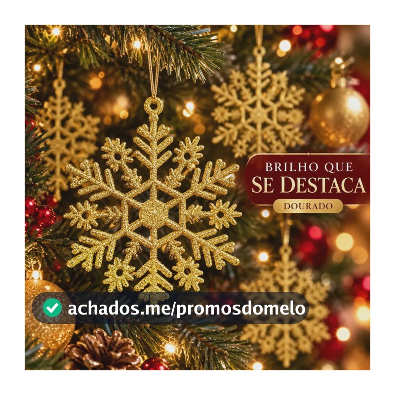 Flocos De Neve 10 Pingentes Grande C/ Glitter Decoração Enfeite Árvore Natal Luvinco Dourado