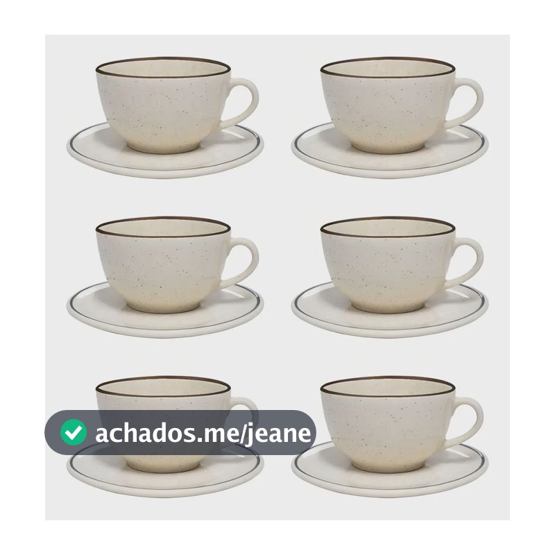 Jogo De 6 Xícaras Grandes 200 Ml Com Pires Unni Brisa Oxford