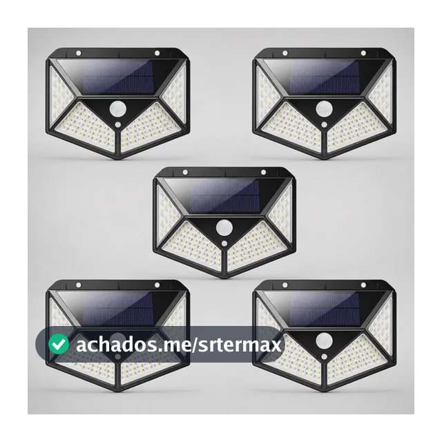 Kit 5 Luminárias Solar 100 Leds Bateria Solar A Prova D'água Preto