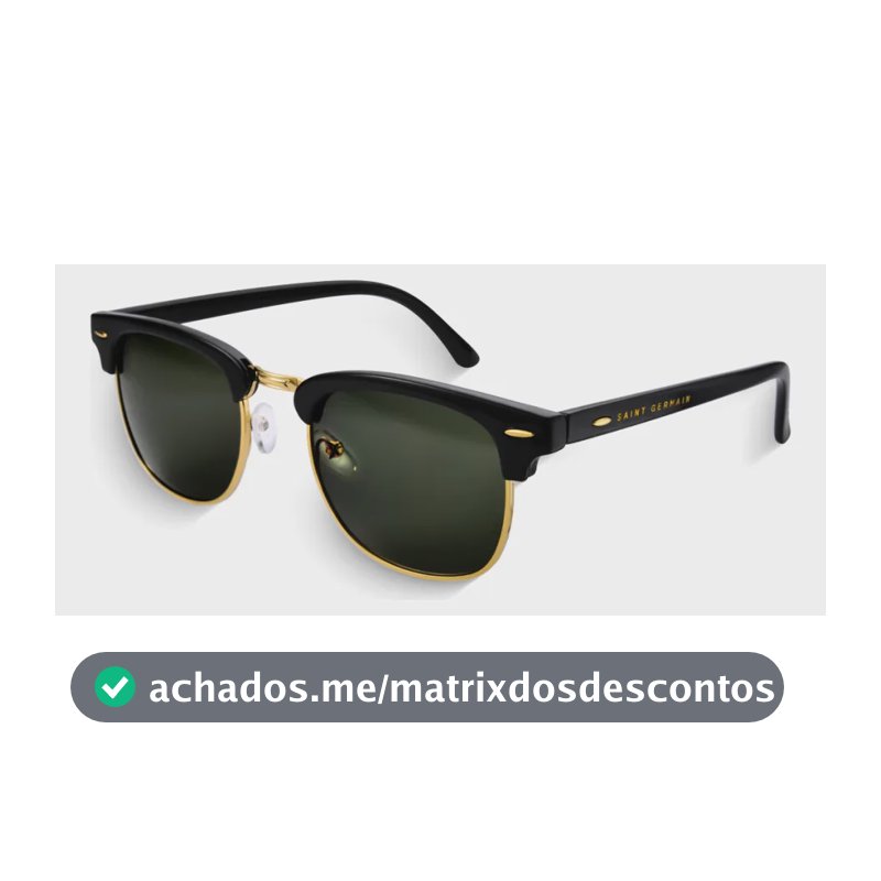 Óculos de Sol Quadrado Clubmaster Soho Green Black, da Saint Germain, em Metal Preto