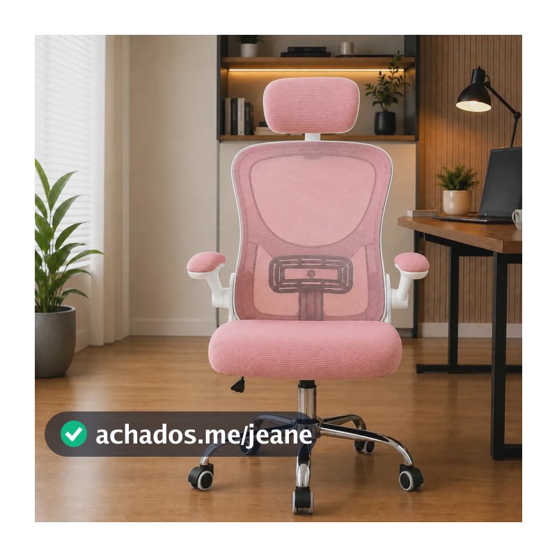 Cadeira Escritório Diretor Ergonômica Giratória 360° Presidente Computador Com Apoio Lombar Cabeça Altura Regulável Rosa