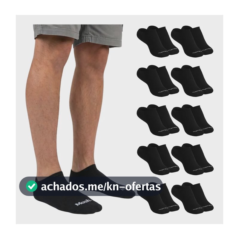 Kit 10 Pares Meia Invisível Soquete Algodão Confortável Mash 10 Pretas Meia Invisível Meia Cano Curto Meia Masculina Meia Feminina G ( 39 A 44 ) Meia Masculina Meia Feminina Meia Algodão