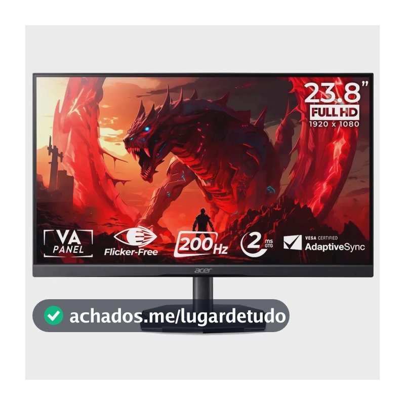 Monitor Gamer Acer Nitro 23.8 200hz 2ms FHD HDMI VA KG241Y-X3Bip Preto