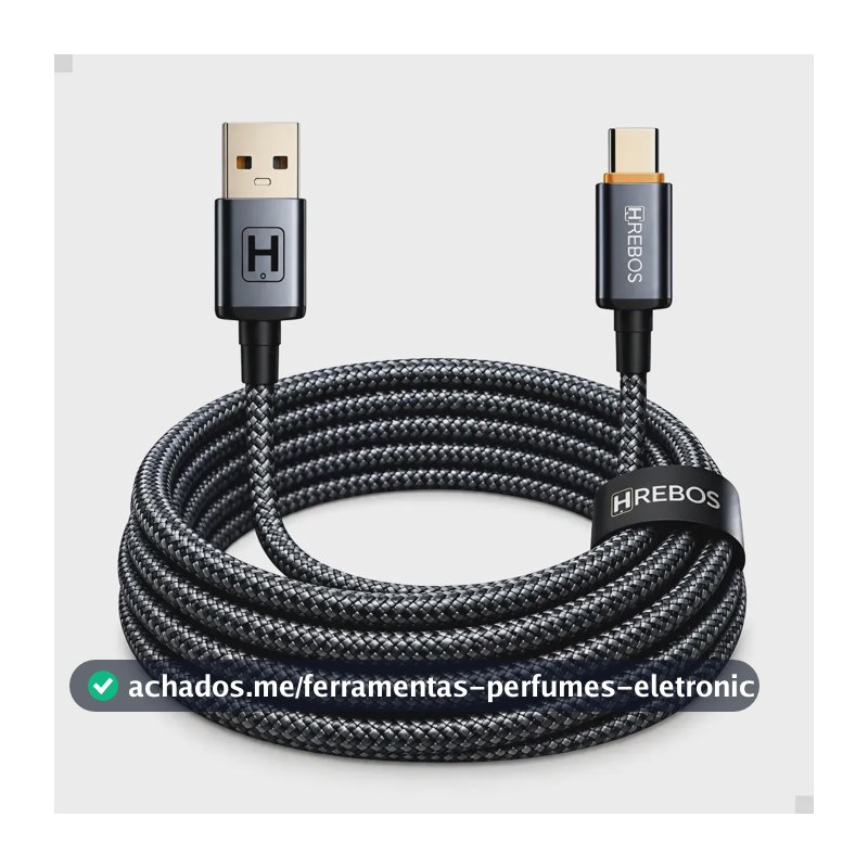 Cabo Usb Tipo C 3 Metros 60w Carregador Celular Reforçado Prateado