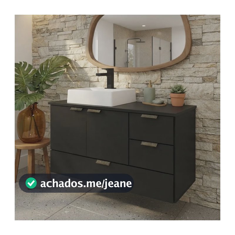 Armário Para Banheiro Lavabo Suspenso Organizador Com Cuba Preto Branca Um Furo