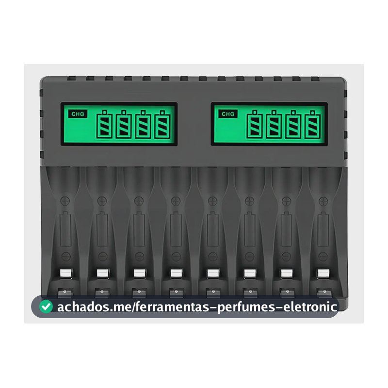 Carregador de Pilhas AA AAA 8 Slots LCD Pujimax Rápido e Seguro