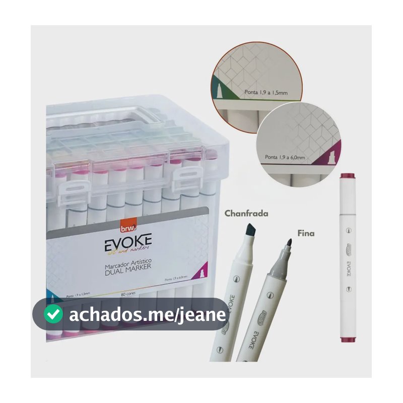 Kit Caneta Touch Marcador Permanente Marca BRW Duas Pontas 80 Cores Evoke Profissional À Base de Alcool