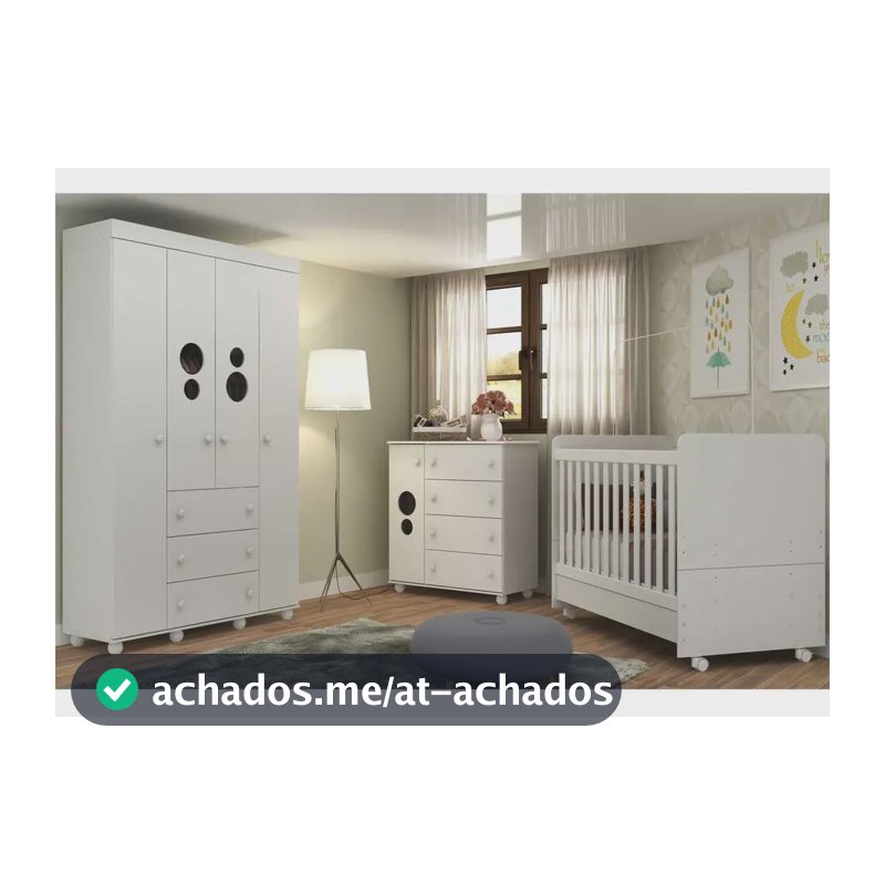 Quarto Bebê Completo Infantil com Guarda-Roupa Cômoda Berço e Colchão Incluso Pimpolho Multimóveis Branco 3 anos de garantia