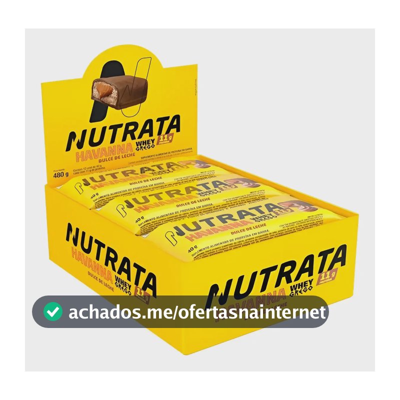Whey Bar Grego Havanna 12 Un 40g Com Whey Protein Nutrata Sabor Dulce De Leche