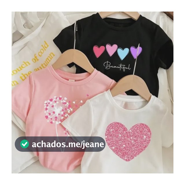 Kit 3 Camiseta Infantil Feminina Básicas 100% Algodão Verão