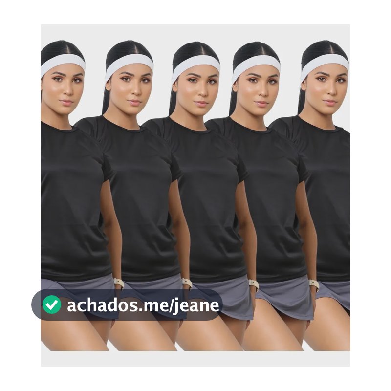 Kit 5 Blusas Feminina Camiseta Lisa Básica Dry Fit Baby Look Preto-preto-preto-preto-preto Gg