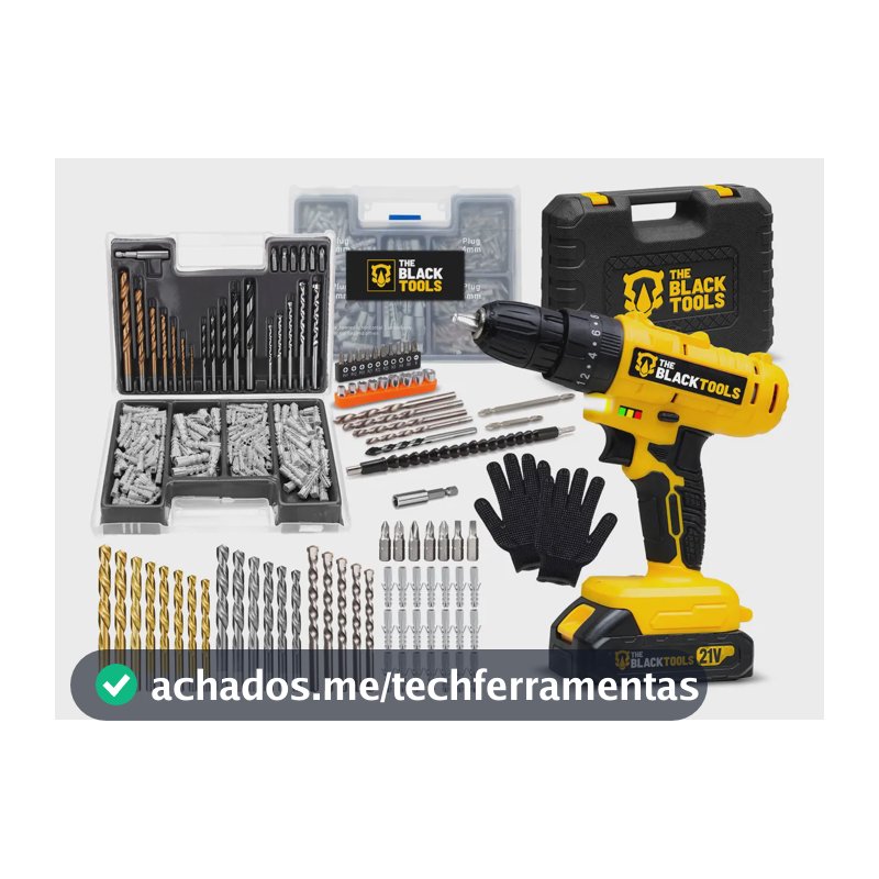 Parafusadeira Furadeira De Impacto Sem Fio Com 2 Baterias 21V + Kit 300 Peças Brocas e Buchas E Luva Pigmentada