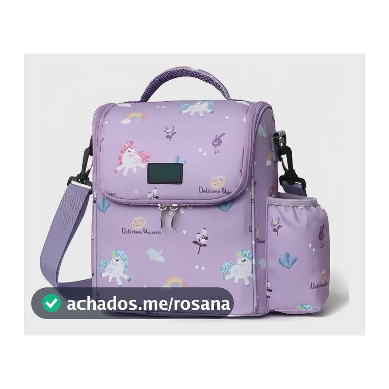Lancheira Bolsa Térmica Infantil Escolar Porta Garrafa Alça Lilás