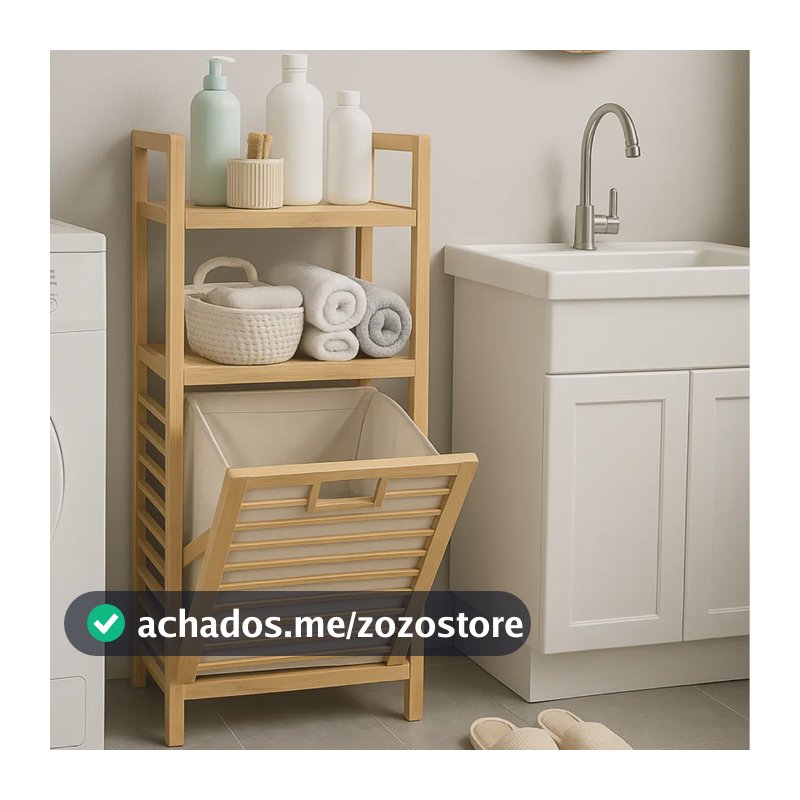 Estante Prateleira Cesto De Roupa Suja Em Bambu Organizador Bambu