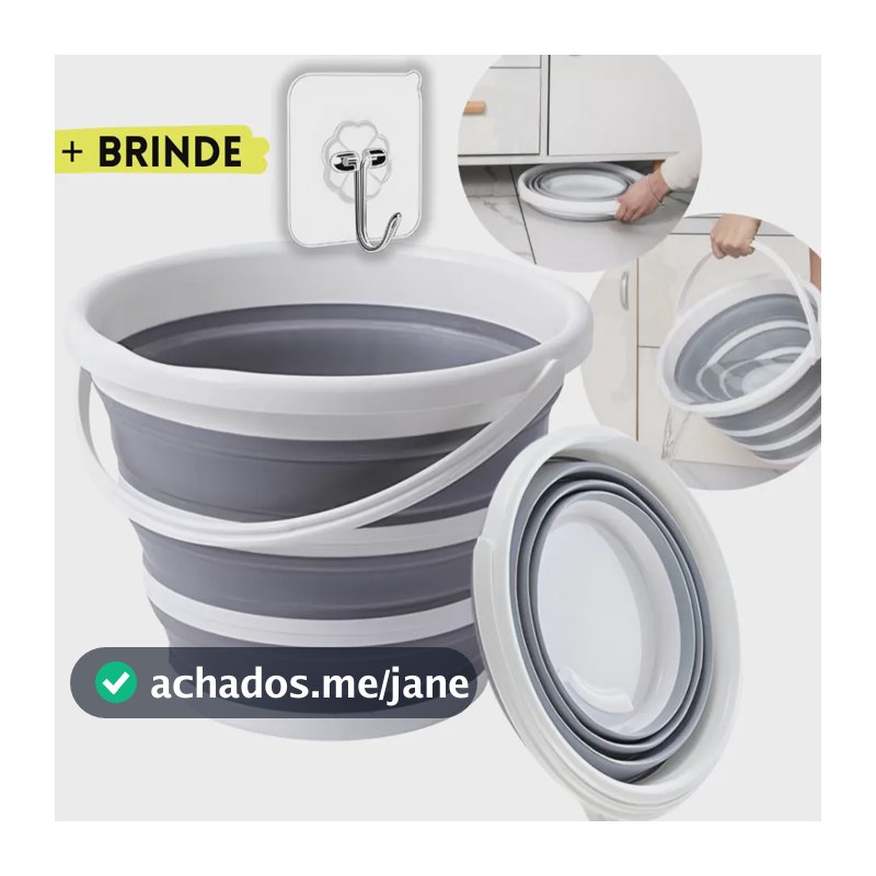 Balde Retrátil 10L Flexível Dobrável Silicone Reforçado Multiuso Compacto Pronta Entrega Cinza e Branco Óh Céus A Aletrônix