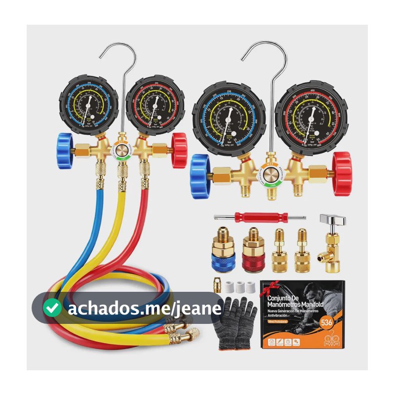 Kit De Manifold Ar Condicionado Refrigeração GOZBING com Manômetro Simulado De Três Vias Para R134a/R22, R404a e R410a, Inclui Uma Mangueira De 90 Cm e Válvula Metálica, Precisão De Pressão De 1,6%
