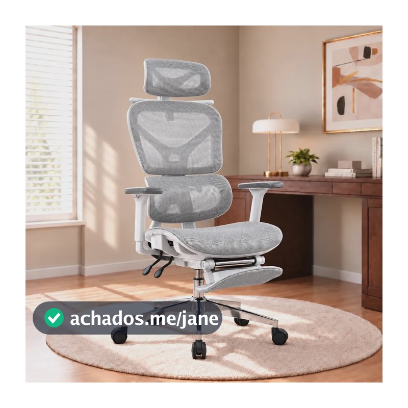 Cadeira de Escritório Presidente Sweet Studio Ergonômica Cinza Com Apoio Lombar e Para Pés