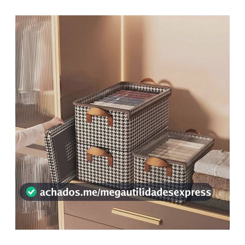 Kit 4 Caixas Organizadoras Dobráveis De Guarda Roupa Caixa Organizadora Padrão Xadrez Ideal para Roupas, Closet, Armário e Quarto