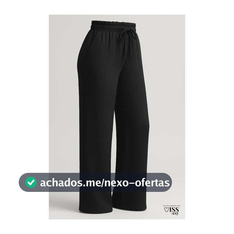 Calça Feminina Alfaiataria Wide Leg Social Pantalona Preta Gg
