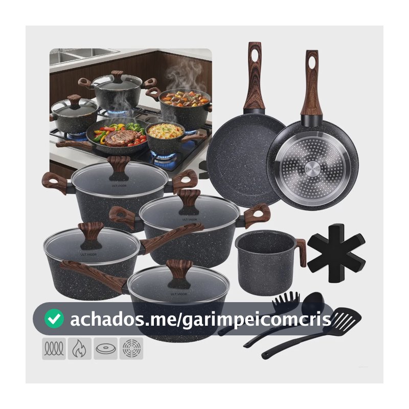 Conjunto Jogo Panelas Cerâmica Antiaderente Indução 15 Peças Preto