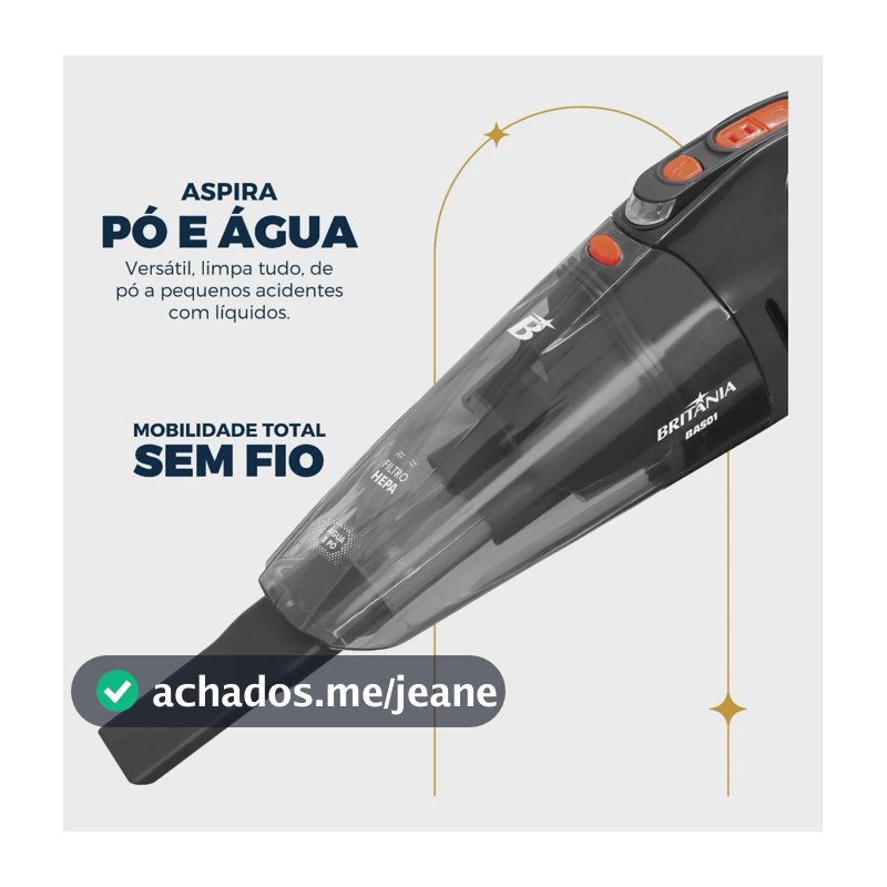 Aspirador De Pó Portátil Bas01 Pó E Água Bivolt 60w Britânia Cinza
