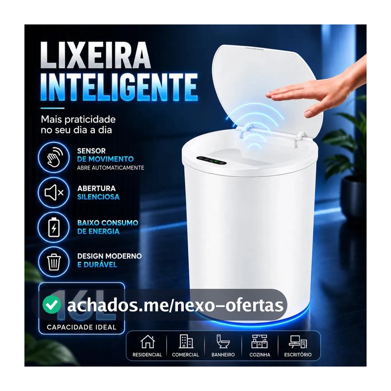 Lixeira Inteligente com Sensor 16L Cor Branco Durável e Moderna para Residencial e Comercial