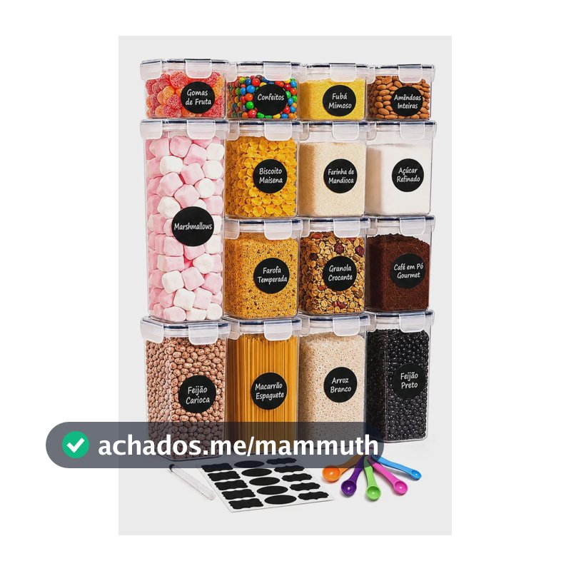 Kit 15 Potes Herméticos para Mantimentos com Tampa Etiquetas e Colheres Medidoras Jogo de Potes Porta Mantimentos Cozinha e Despensa Organizada Vasilhas Plásticas Empilháveis Transparentes Palada