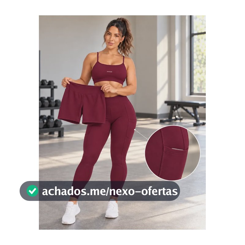 Trijunto Fitness Feminino Top Shorts Legging 3 Peças 2 Looks Bordô G