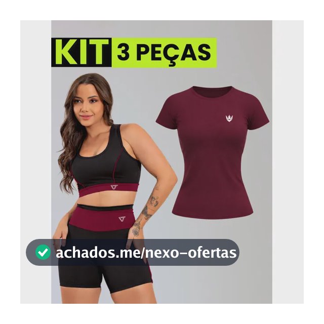Kit Conjunto Fitness Feminino + Camiseta Roupa Academia Vermelho Liso M