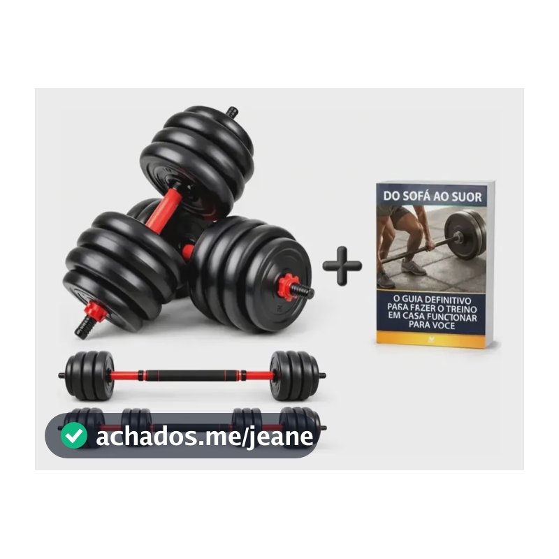 Kit Halteres 6 Em 1 Peso Musculação Até 40kg Ajustável Halter, Kettlebell, Anilha Cor Preto-Vermelho